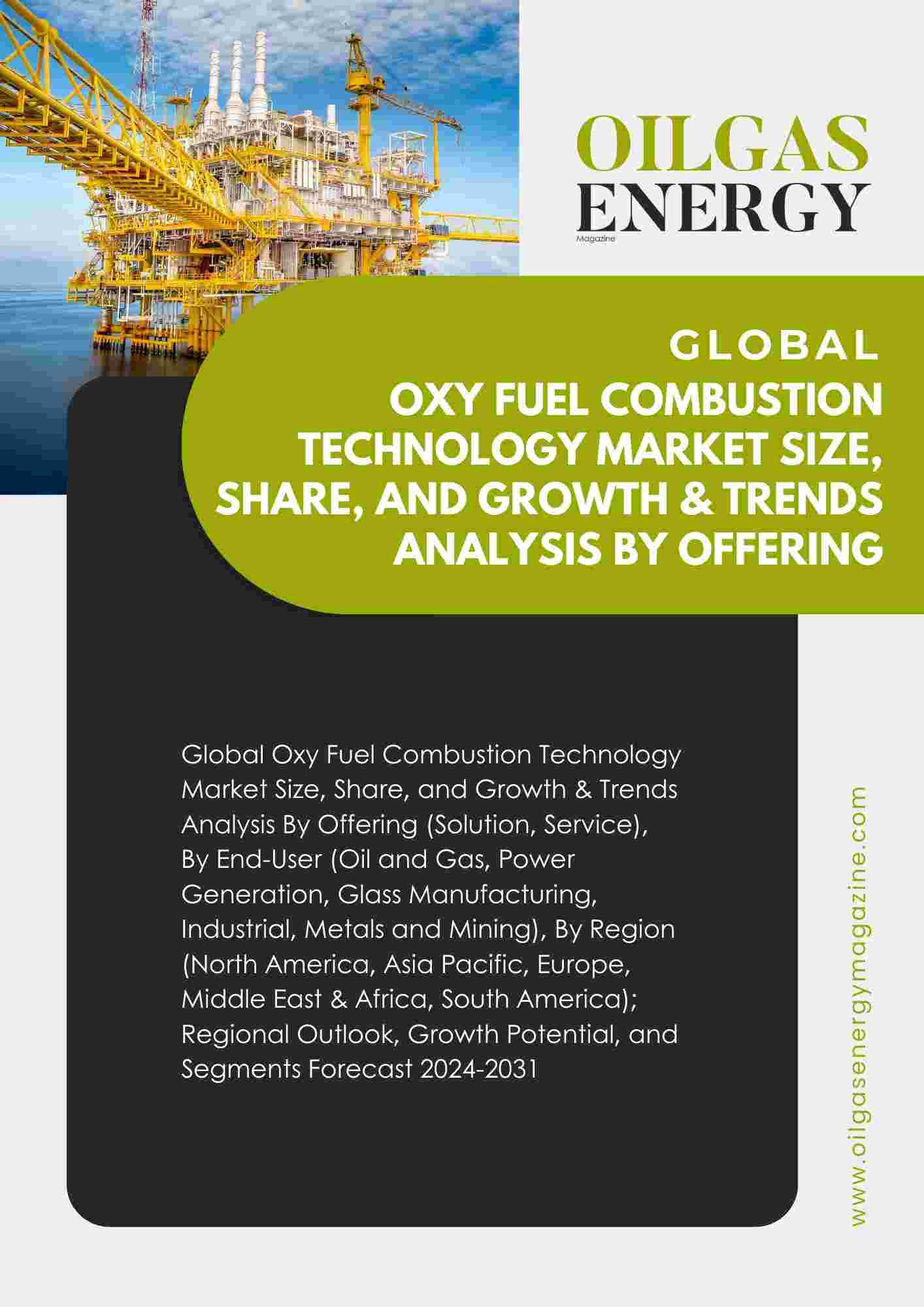 Global Oxy Fuel Combustion Technology Market Size, Share, and Growth & Trends Analysis By Offering (Solution, Service), By End-User (Oil and Gas, Power Generation, Glass Manufacturing, Industrial, Metals and Mining), By Region (North America, Asia Pacific, Europe, Middle East & Africa, South America); Regional Outlook, Growth Potential, and Segments Forecast 2024-2031